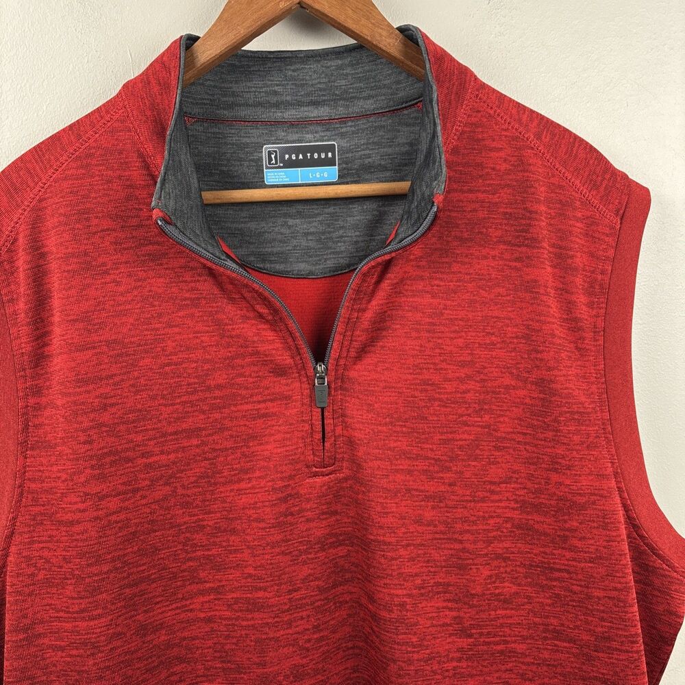 PGA Tour Men's Large Knit 1/4 Zip Vest Red With Grey Pockets Classic Golf EUC